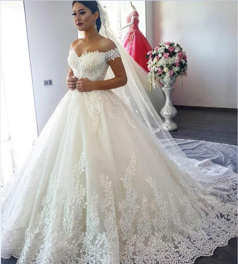 Off The Shoulder Wedding Dresses for Bride Ball Gown Lace A Line Bridal Gown